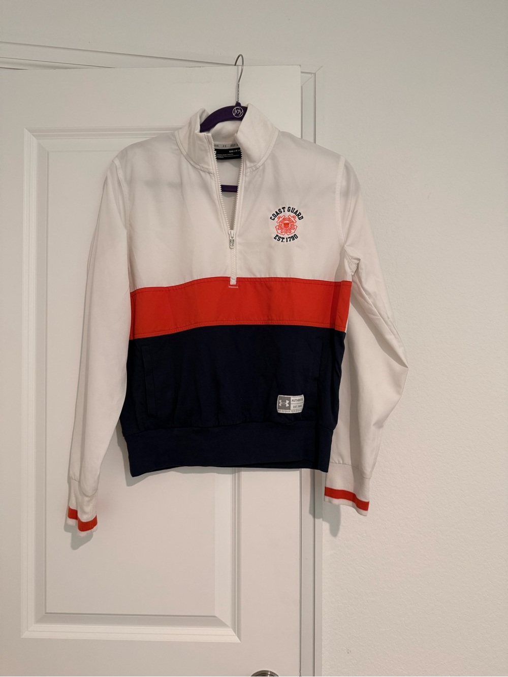 Under Armour Kids White Orange & Navy Colorblock Quarter-Zip Pullover